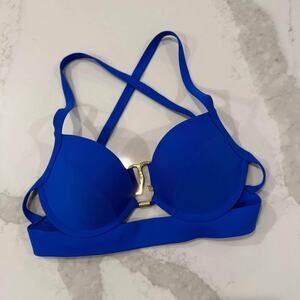 Abercrombie & Fitch Strappy Padded PushUp BikiniTop GoldHardware Womens 34B Blue